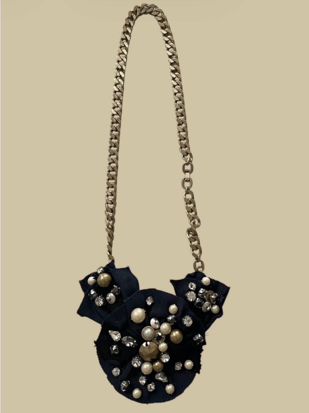Embellished Navy Flower Pendant Necklace with Gold Chain